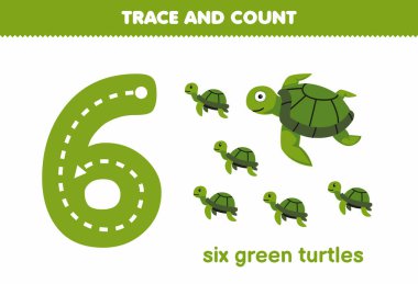 Education game for children fun counting six green turtles printable underwater worksheet
