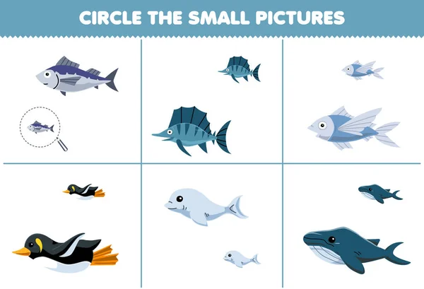 Education Game Children Circle Small Picture Cute Cartoon Fish Penguin — 스톡 벡터
