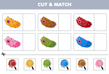 Education game for children cut and match the same color of cute cartoon sea cucumber printable underwater worksheet