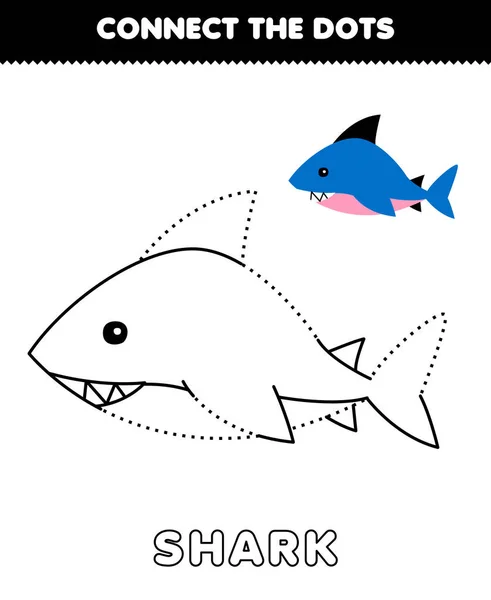 子供のための教育ゲームは 水中で印刷可能なかわいい漫画のサメとドットや着色練習を接続します — ストックベクタ