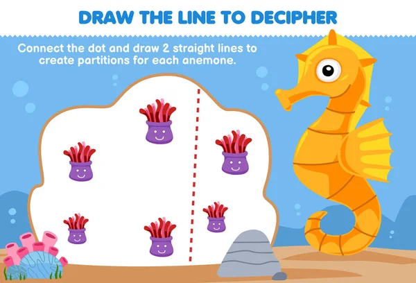 Education Game Children Help Seahorse Draw Lines Separate Each Anemone — Wektor stockowy