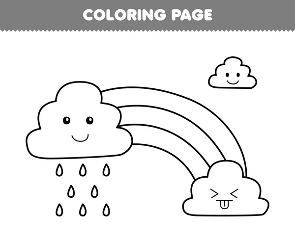 Education Game Children Coloring Page Cute Cartoon Rainbow Cloud Rain — ストックベクタ