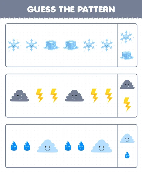 Education Game Children Guess Pattern Each Row Cute Cartoon Snowflake — ストックベクタ