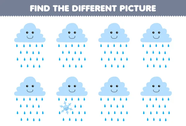 子供のための教育ゲームはかわいい漫画雨の雲印刷可能な自然ワークシートの異なる画像を見つける — ストックベクタ
