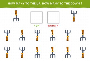 Education game for children counting how many up and down picture of cute cartoon fork printable tool worksheet