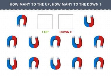 Education game for children counting how many up and down picture of cute cartoon magnet printable tool worksheet