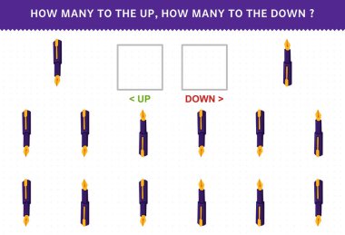 Education game for children counting how many up and down picture of cute cartoon pen printable tool worksheet