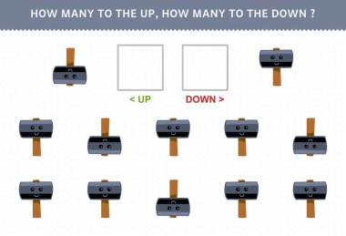 Education game for children counting how many up and down picture of cute cartoon hammer printable tool worksheet