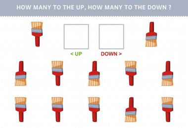 Education game for children counting how many up and down picture of cute cartoon brush printable tool worksheet