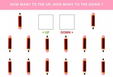 Education game for children counting how many up and down picture of cute cartoon pencil printable tool worksheet
