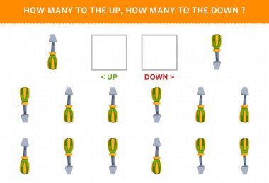 Education game for children counting how many up and down picture of cute cartoon screwdriver printable tool worksheet