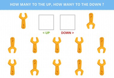 Education game for children counting how many up and down picture of cute cartoon wrench printable tool worksheet