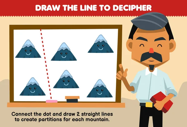 Education Game Children Help Teacher Draw Lines Separate Mountain Picture —  Vetores de Stock