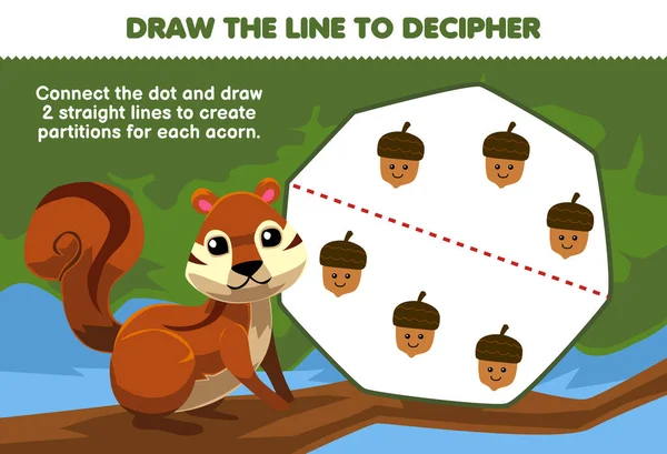 Education Game Children Help Squirrel Draw Lines Separate Acorn Printable —  Vetores de Stock