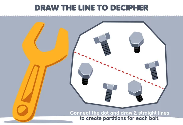 Education Game Children Help Wrench Draw Lines Separate Bolts Printable —  Vetores de Stock