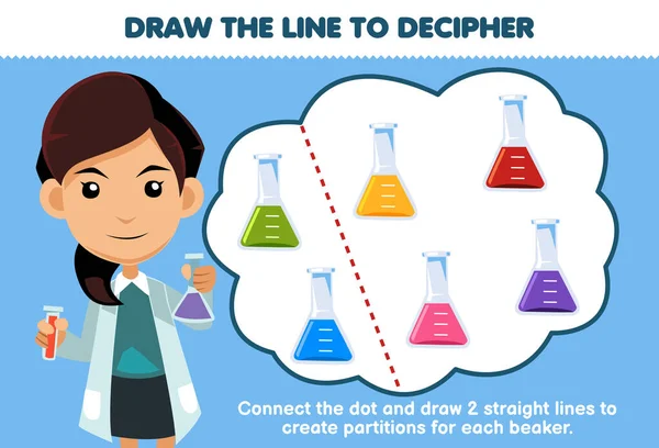 Education Game Children Help Scientist Draw Lines Separate Beaker Printable — Wektor stockowy