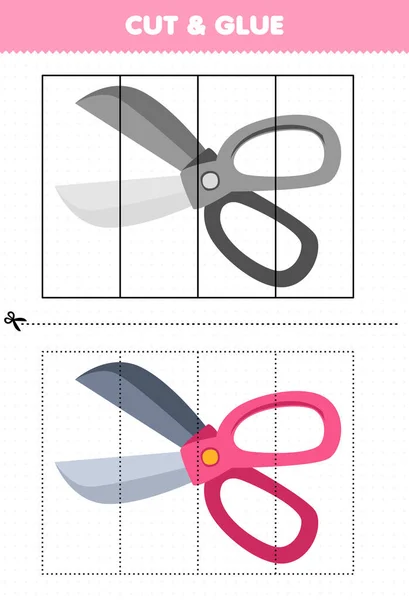 Education Game Children Cut Glue Cute Cartoon Scissor Picture Printable — Stockový vektor