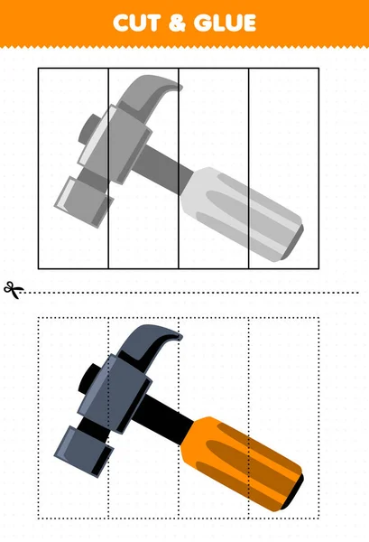Education Game Children Cut Glue Cute Cartoon Hammer Picture Printable — Stock Vector