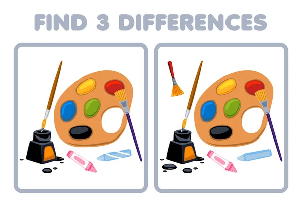 Education Game Children Find Three Differences Two Cute Cartoon Brush — ストックベクタ