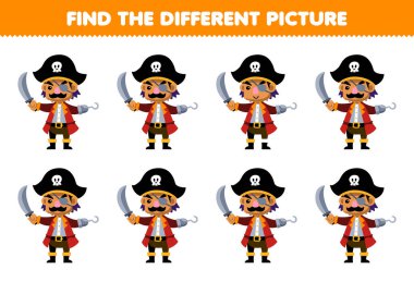 Çocuklar için eğitim oyunu sevimli çizgi film kaptanı karakteri yazılabilir korsan çalışma kağıdının farklı resmini bulur