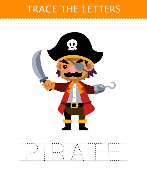 Jogo Educação Para Crianças Traçar Letra Bonito Cartoon Pirata Capitão — Vetor de Stock