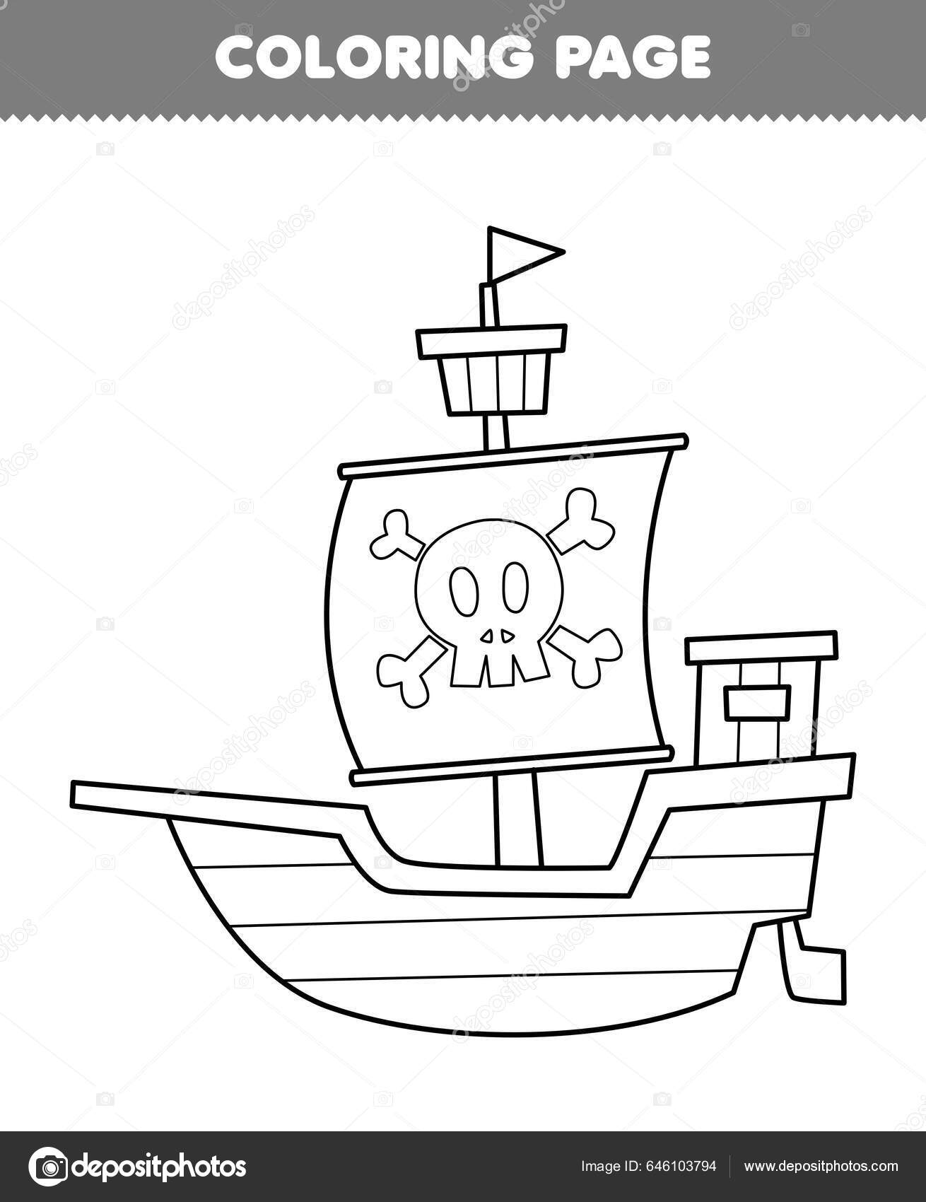 Jogo de educação para crianças, página para colorir de bonito desenho  animado, capitão pirata, arte de linha, planilha de pirata para impressão