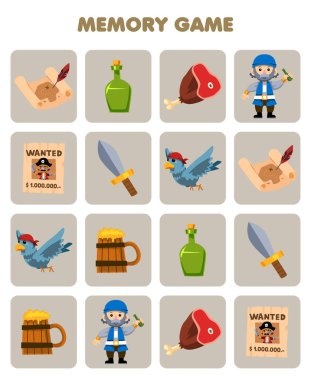 Çocukların hafızası için eğitim oyunu şirin çizgi film haritası şişesinin benzer resimlerini bulmak et posteri kupa basılabilir korsan çalışma kâğıdı