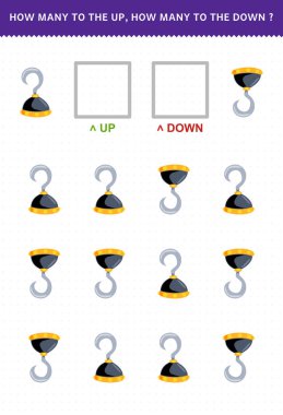 Sevimli karikatür kancası basılabilir korsan çalışma kağıdının yukarı ve aşağı sayımını yapan çocuklar için eğitim oyunu