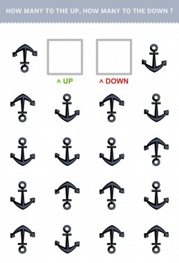 Sevimli karikatür sunucusu, basılabilir korsan çalışma tablosunun yukarı ve aşağı sayımını yapan çocuklar için eğitim oyunu
