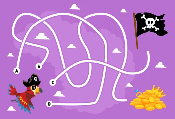 Jogo Quebra Cabeça Labirinto Para Crianças Ajudar Bonito Papagaio Cartoon — Vetor de Stock