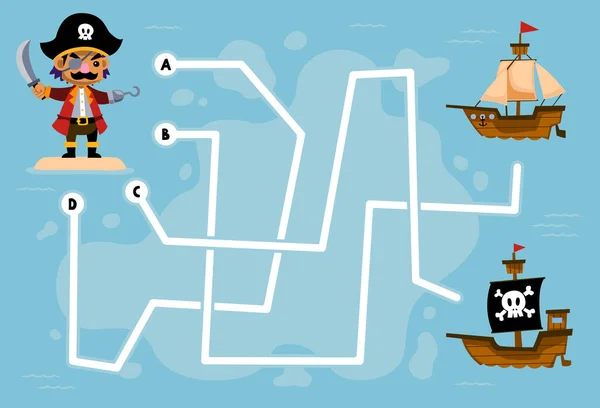 Jogo Quebra Cabeça Labirinto Para Crianças Ajudar Bonito Cartoon Pirata — Vetor de Stock