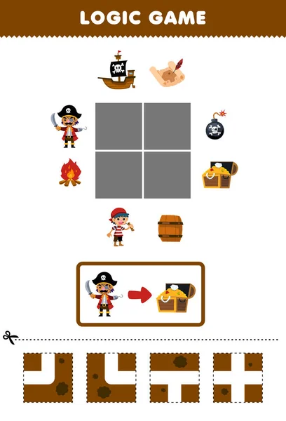 Gra Edukacyjna Dla Dzieci Logiczne Puzzle Zbudować Drogę Dla Kapitana — Wektor stockowy