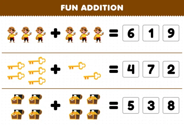 Gra Edukacyjna Dla Dzieci Zabawa Dodatek Przez Odgadnąć Prawidłową Liczbę — Wektor stockowy