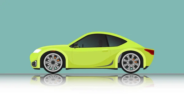 Концепція Векторна Ілюстрація Деталізованої Сторони Плоского Зеленого Спортивного Автомобіля Тіні — стоковий вектор