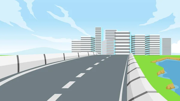 Vector Cartoon Landscape Asphalt Road Road Edge Barrier Path Straight — Stock Vector