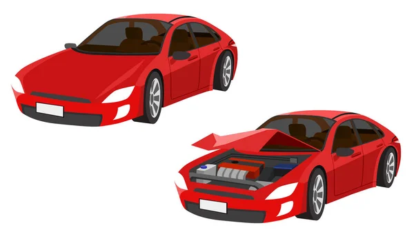 Вектор Webcartoon Иллюстрация Изоматические Статус Красного Спорткара Нормального Автомобиля Автомобиля — стоковый вектор