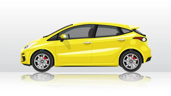 Ilustrasi Vektor Konsep Sisi Rinci Dari Mobil Hatchback Kuning Datar - Stok Vektor