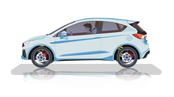 Ilustrasi Vektor Konsep Sisi Rinci Dari Mobil Hatchback Biru Lembut - Stok Vektor