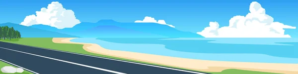 Векторный Векторный Ландшафтный Вид Асфальтированная Дорожка Через Пляж Морской Пляж — стоковый вектор