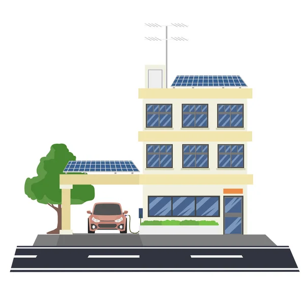 Ηλεκτρικό Σπορ Αυτοκίνητο Στάθμευσης Χρέωση Στην Πόλη Σπίτι Τοίχο Κουτί — Διανυσματικό Αρχείο