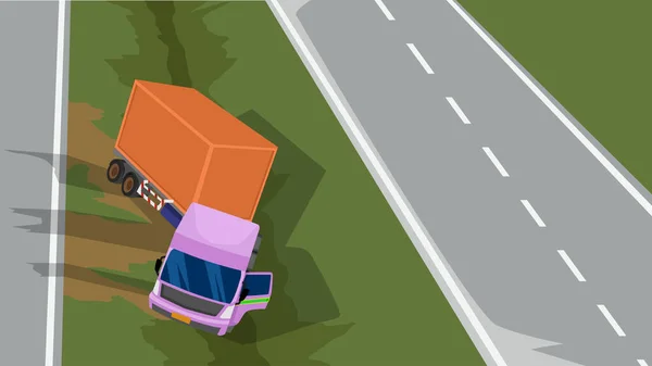 Ατύχημα Ένα Καρτούν Του Φορτηγού Εμπορευματοκιβωτίων Που Πέφτει Από Δρόμο — Διανυσματικό Αρχείο