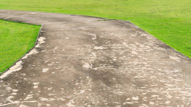 Parkın çimlerinde beton kaldırımlar. Ve her iki tarafta da çimen var..