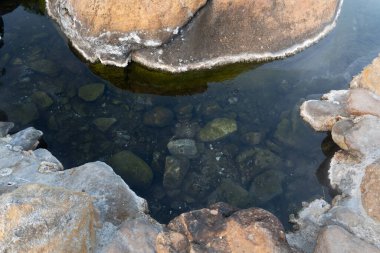 Taş ve su manzarasının üstünde. Suyun altında yeşil mineralli kaplıcalar. Chae Son Ulusal Parkı Tayland 'da..