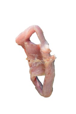 Büyük balık filetosu çaprazlama kesilmiş. Balık parçaları kalın ve serttir. Güneşte kuruyarak yiyecekleri korumak. Dokular için izole edilmiş beyaz arka planda. kırpma yolu ile.