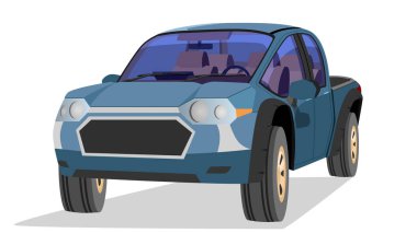 Pikapçı arabasının koyu mavi renkte olması. Arabanın içini tersten görebiliyorum. izole edilmiş beyaz arkaplan.