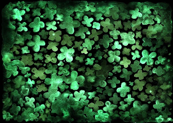 Grüne Blumen Auf Schwarzem Hintergrund Verschiedene Grüntöne Aquarell Verschwimmt Umkehrung Stockfoto