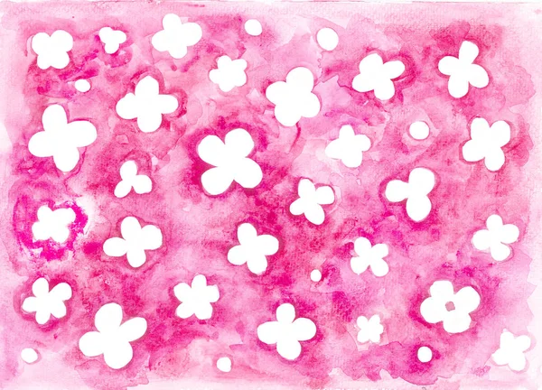 Білі Квіти Рожевому Тлі Акварель Розмивання — стокове фото