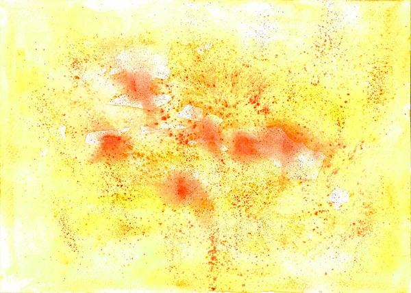 Watercolor Blur Background Yellow White Colors Red Spots Drops Top — Stock Photo, Image