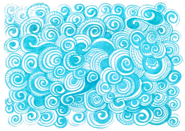 Абстрактний Фон Орнаментом Білий Синій Кольори Спіралі Завитки Синій Маркер — стокове фото