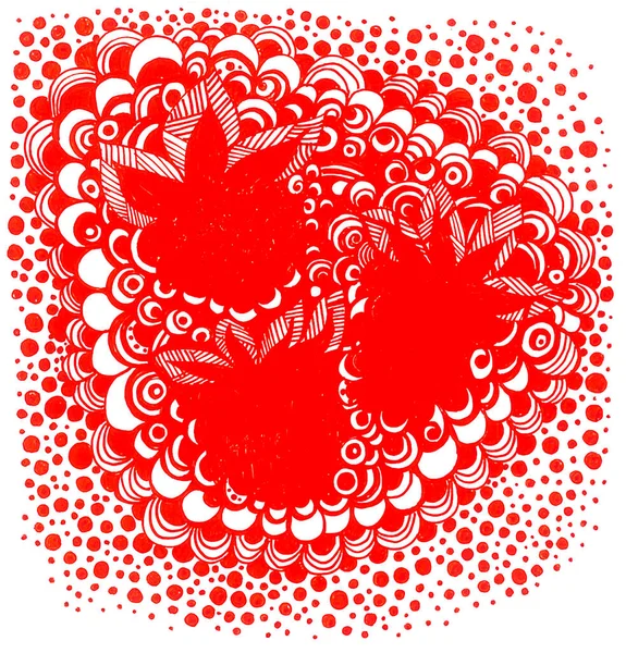Röda Silhuetter Bär Hallon Jordgubbar Andra Abstrakt Bakgrund Från Cirklar — Stockfoto
